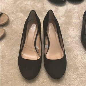 Black faux suede wedges